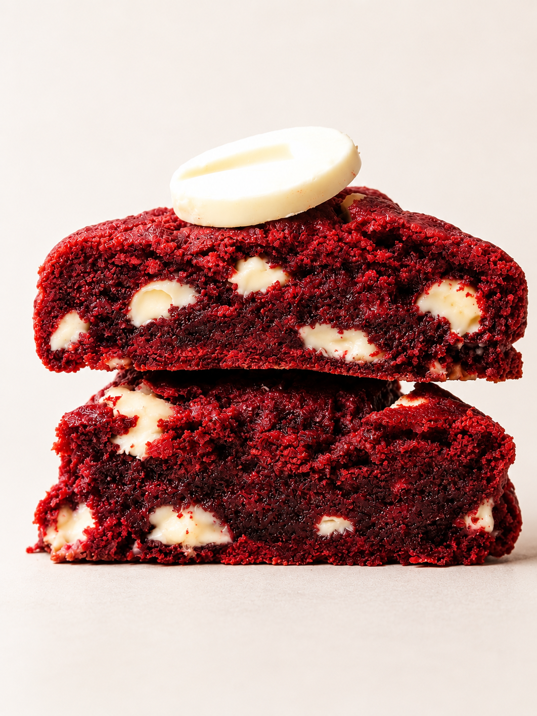 Cookie Velvet Pearl de Remy Cake, biscuit red velvet au chocolat blanc, avec une garniture décorative élégante, prêt à être dégusté.
